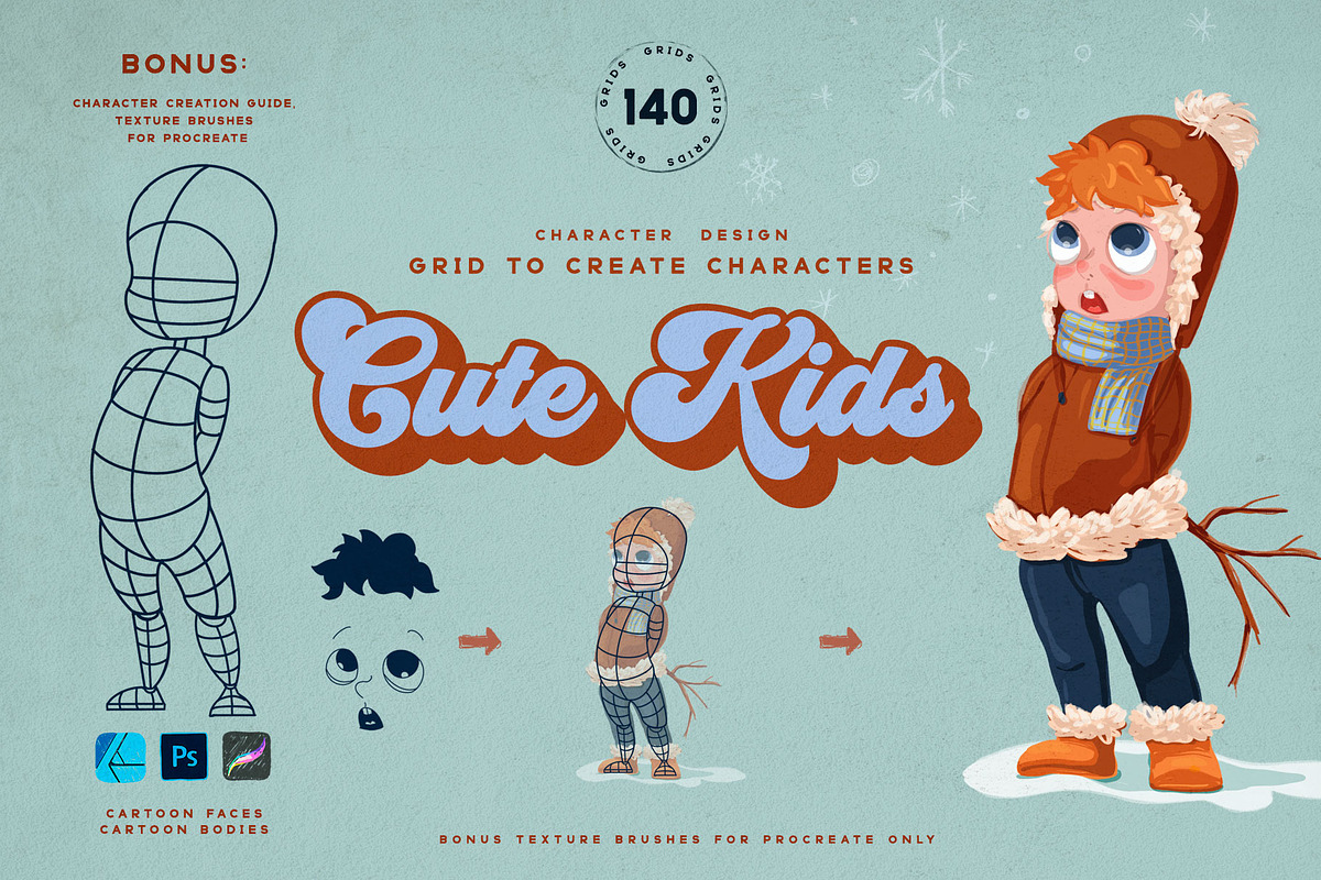 Cute Kids Grids for Procreate, a Brush Add-On by Spasibenko Art (Photo 3 of 11)