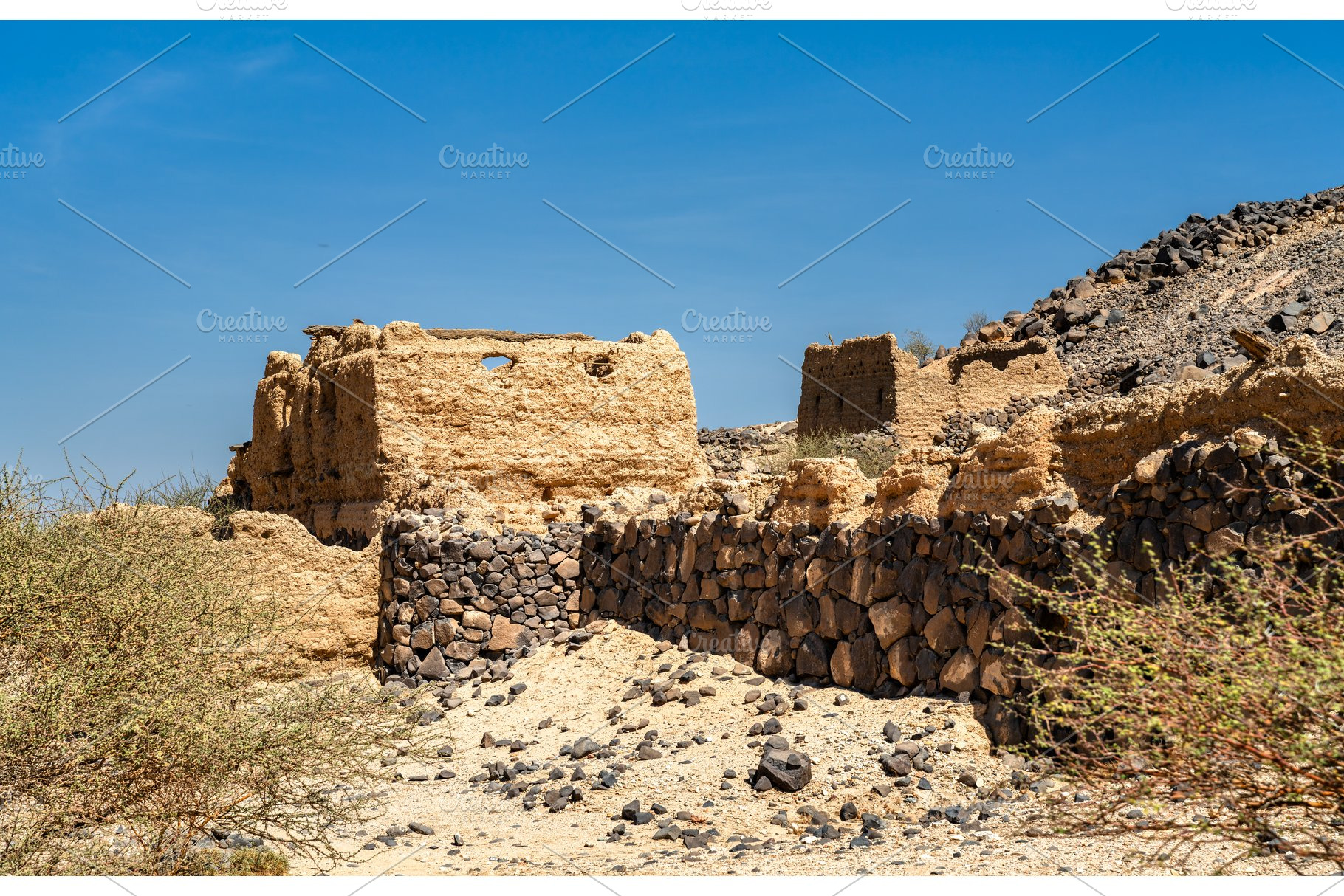 Ancient mud and stone ruins of Shanqal Fort in Turbah, Saudi Arabia, an Architecture Photo by Leonid Andronov
