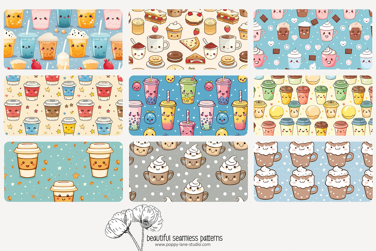 70 kawaii drinks seamless pattern, a Pattern Graphic by Poppy Lane Studio (Photo 2 of 10)