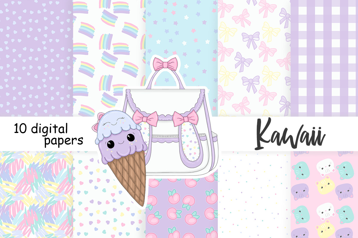Kawaii Digital Paper, a Pattern Graphic by GlamArtZhanna (Photo 2 of 3)
