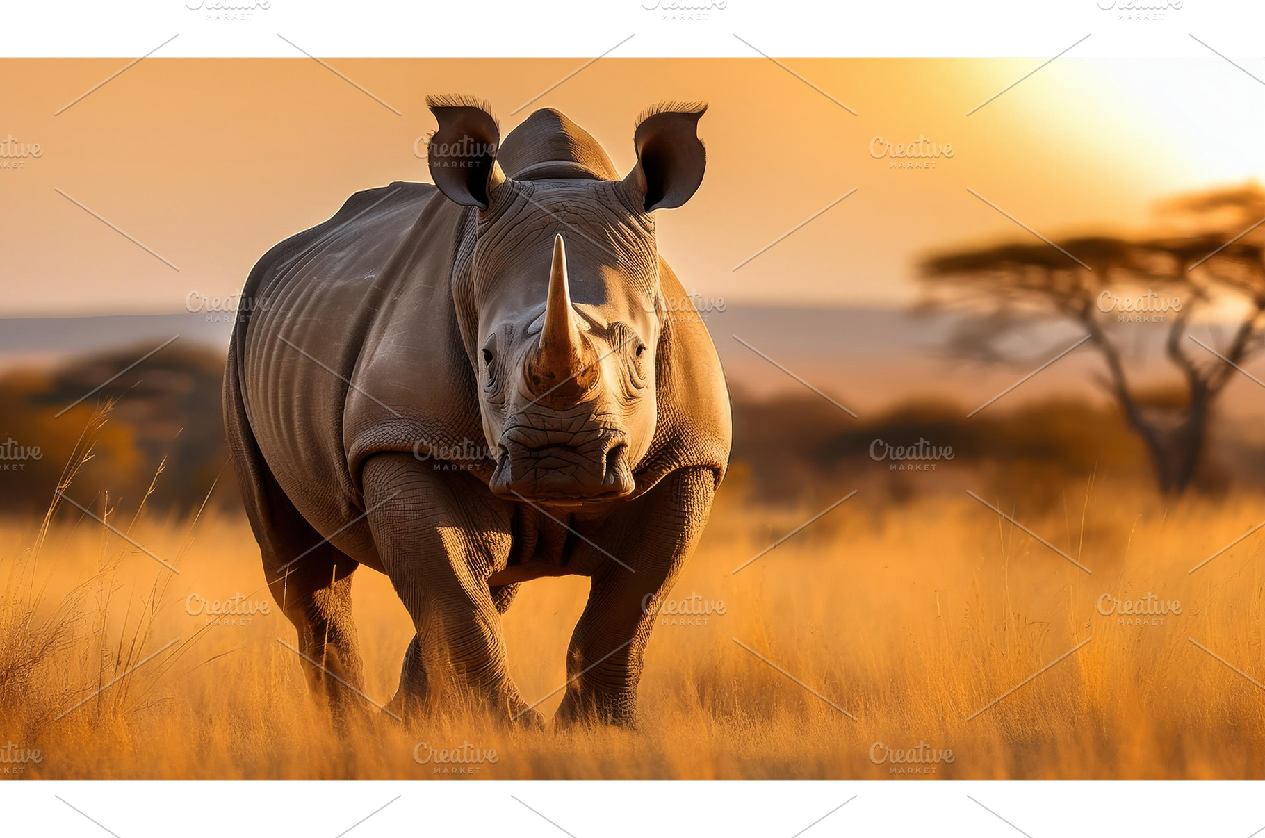 A rhino walking in a golden savanna, an Animal Photo by Igor Tichonow