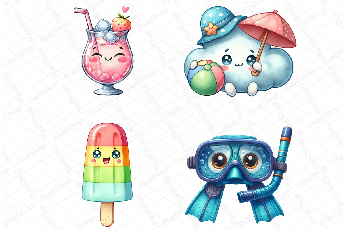 Kawaii Summer Beach Clipart Bundle, an Illustration by DreamPrint404 (Photo 5 of 6)