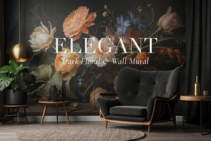 Elegant Dutch Dark Floral Wall Mural