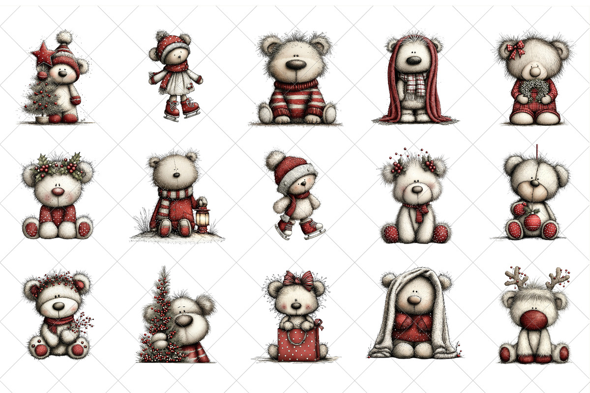 Christmas Teddy Bears Clipart, an Illustration by SinaCreation (Photo 2 of 7)