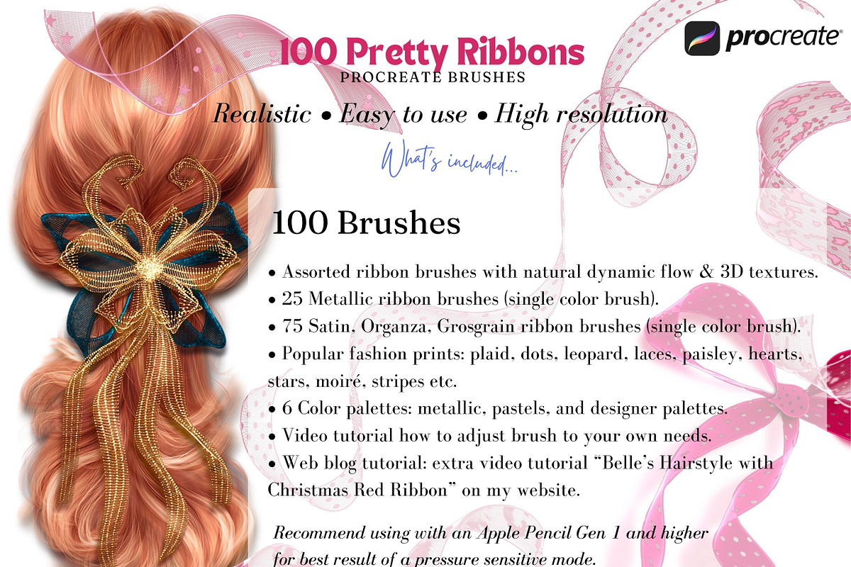 Procreate 100 Pretty Ribbons Brushes, a Brush Add-On by Fashion Workshop Bkk (Photo 3 of 21)