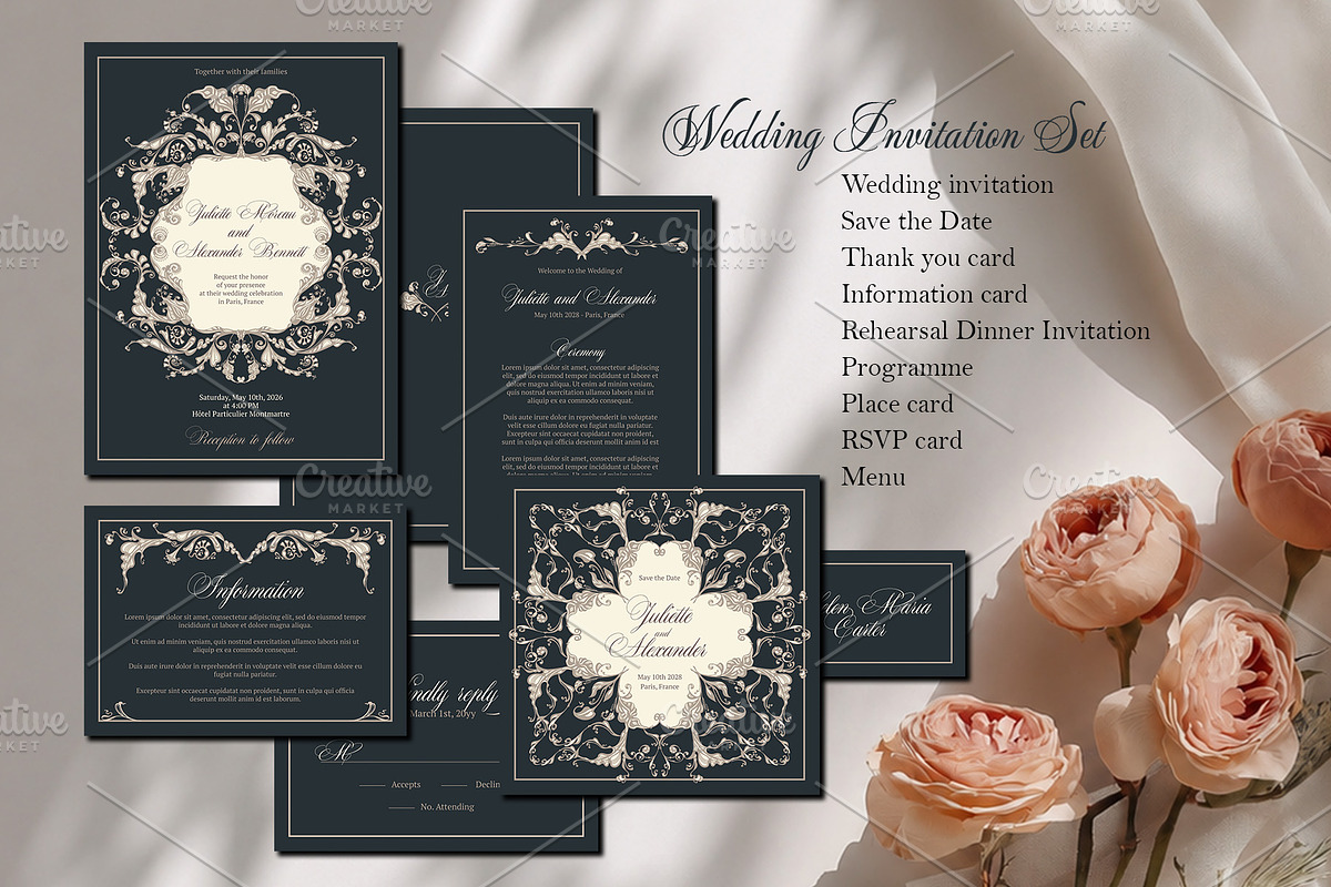 Elegant Baroque Wedding Stationery, an Invitation Template by ilustrinna (Photo 1 of 9)