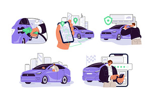 Car rent, carsharing concept set, a Transportation Illustration by PaperTrident