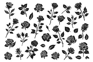 Rose black silhouette set. Flower, an Object Illustration by Valerie Bodnar