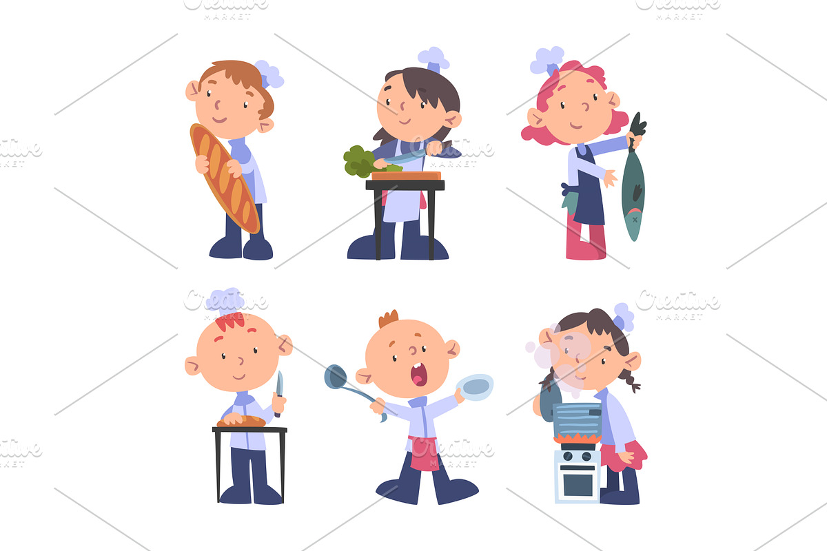 Little Boy and Girl Chef Character, a Person Illustration by TopVectors