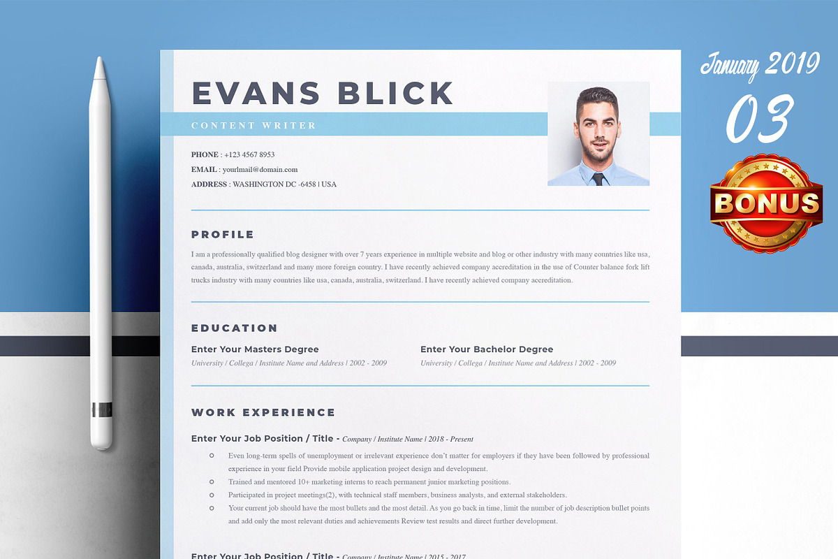 Resume/CV Bundle | 200+ for $29, a Resume Template by ResumeInventor (Photo 34 of 207)