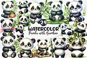 Watercolor Panda with Bamboo Clipart, an Animal Illustration by Designworld (Thumbnail 1 of 6)