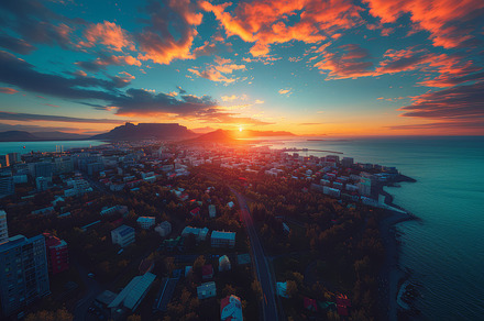Beautiful Aerial View of Reykjavik, Iceland at Sunset with Stunning Sky, a Photo by AS photostudio