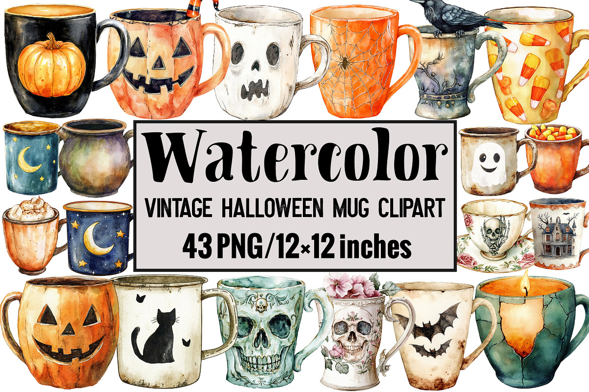 Vintage Halloween Mug Clipart, an Illustration by Design Market (Photo 1 of 3)