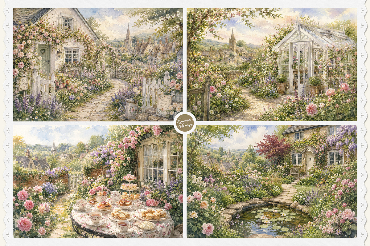 English Cottage Garden in Watercolor, a Decorative Illustration by Euonia Meraki (Photo 2 of 20)