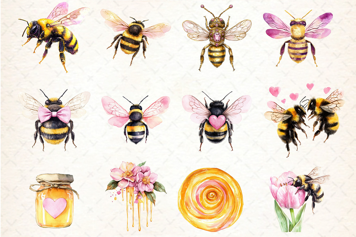 Watercolor Honey And Bee Clipart, an Illustration by DreamCafeArt (Photo 5 of 5)