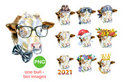 Watercolor white bull, an Animal Illustration by Watercolor fantasy (Thumbnail 1 of 5)
