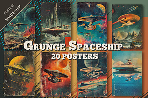 Grunge Spaceship Posters. Retro Art., a Decorative Illustration by KENO Mascots