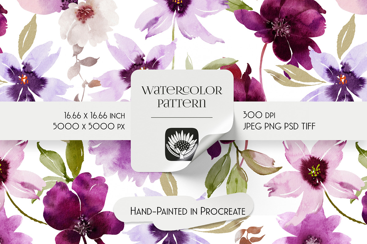 Watercolor Floral Pattern, a Pattern Graphic by PROTEA Watercolor Studio (Photo 1 of 8)