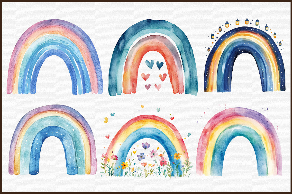Watercolor Boho Blue Rainbow Clipart, an Illustration by Sublimation Artist (Photo 3 of 6)