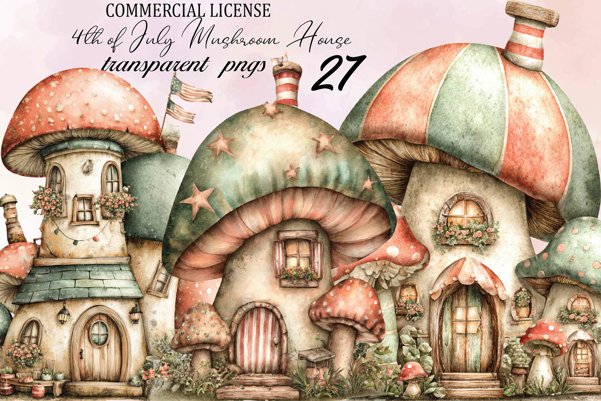 4th of July Mushroom House Bundle., a Finance Illustration by SVGArt (Photo 1 of 9)