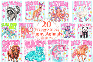Preppy Stripe Funny Animal Bundle, a Seasonal Illustration by OK Design