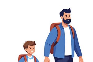 Isolated illustration of a father and son walking together, a Person Illustration by DanFLCreativo