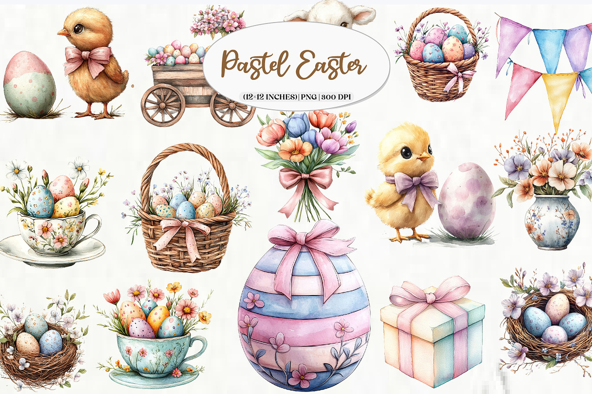 Pastel Easter Watercolor Clipart, an Illustration by Watercolor design (Photo 8 of 8)