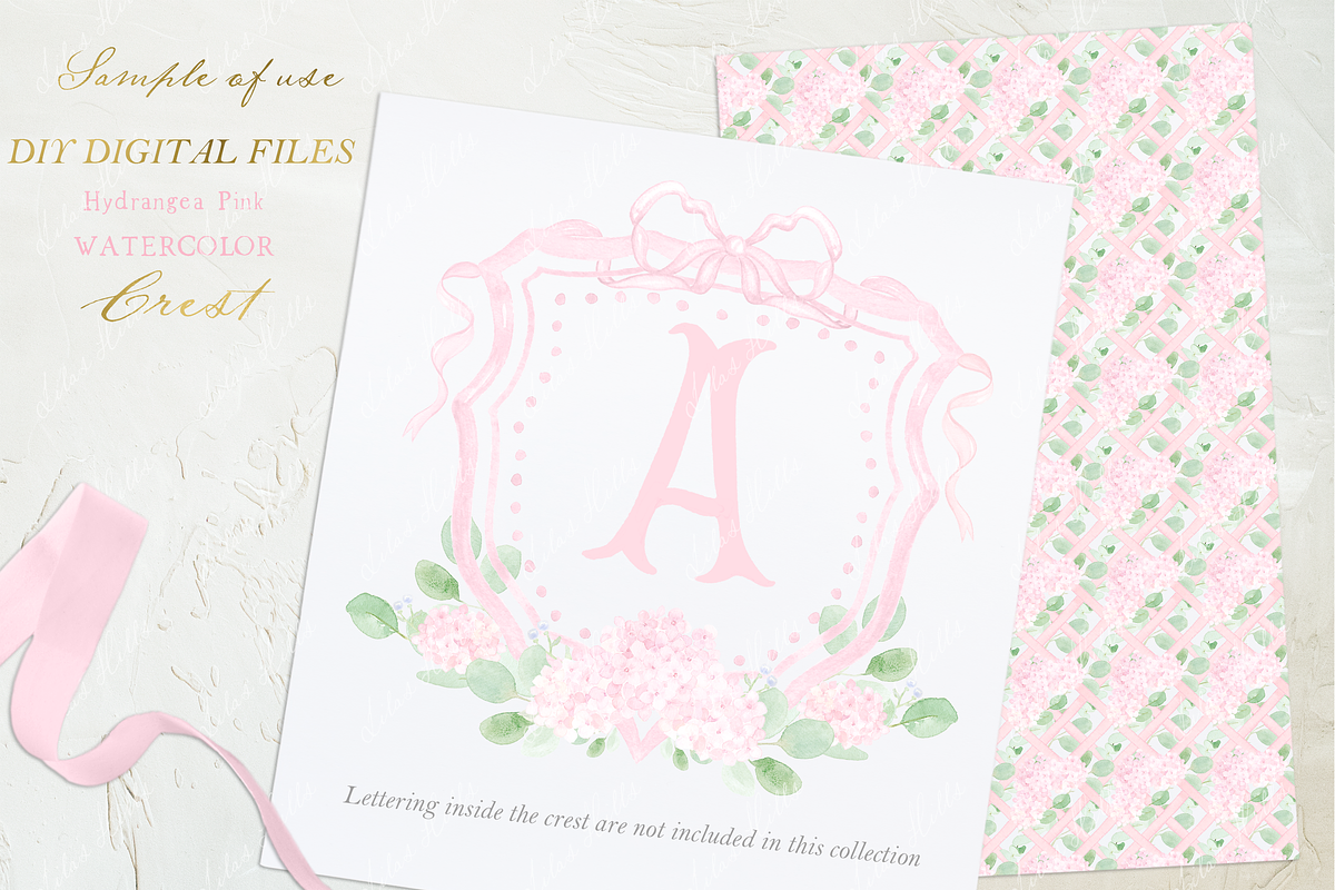 Pink Hydrangea Watercolor Crest, an Illustration by LABFcreations (Photo 4 of 4)