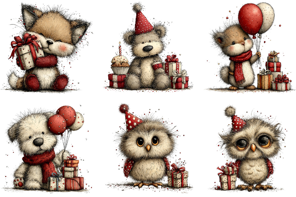 Whimsical Birthday Animals Clipart, an Illustration by Sublimation Artist (Photo 5 of 7)