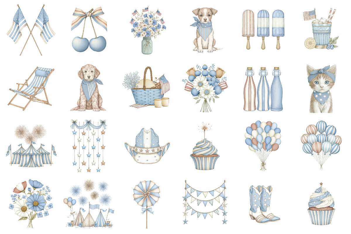 Watercolor 4th of July Clipart, a Seasonal Illustration by designcity5 (Photo 2 of 5)