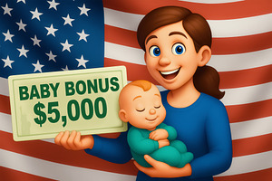 Happy mother with baby and $5,000 ba, a Person Photo by angellodeco