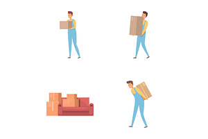 Delivery worker icons set cartoon, a Transportation Illustration by Ylivdesign