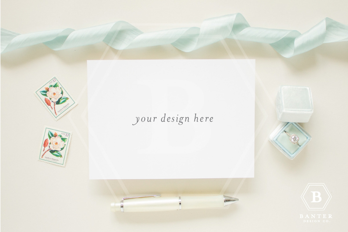 Styled Flat Lay Invitation Mock Up, a Mockup by Banter Design Co.