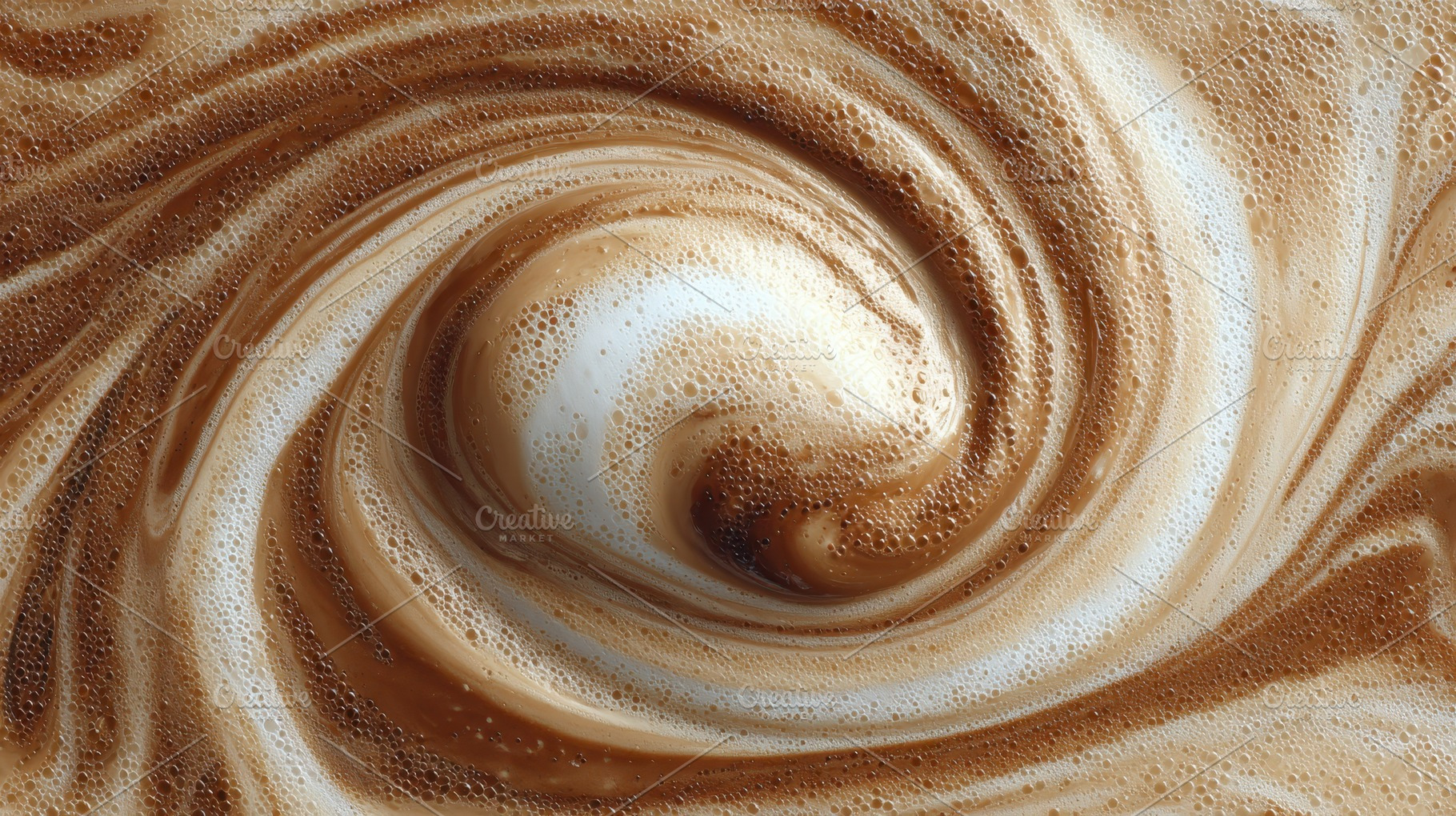 Swirling creamy coffee latte foam, a Photo by Pavel_design