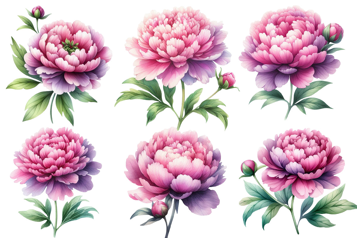 Pink & Purple Peony Flowers Clipart, an Illustration by Designworld (Photo 2 of 6)