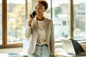 Woman in office making a phone call, a Photo by Beautiful things