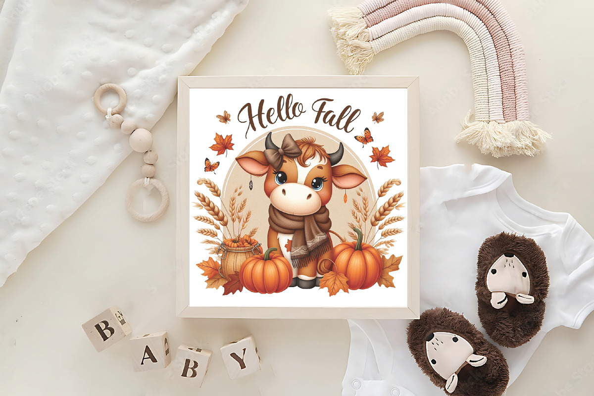 Baby Highland Cow Hello Fall PNG, an Illustration by CraftArtStudio (Photo 4 of 4)