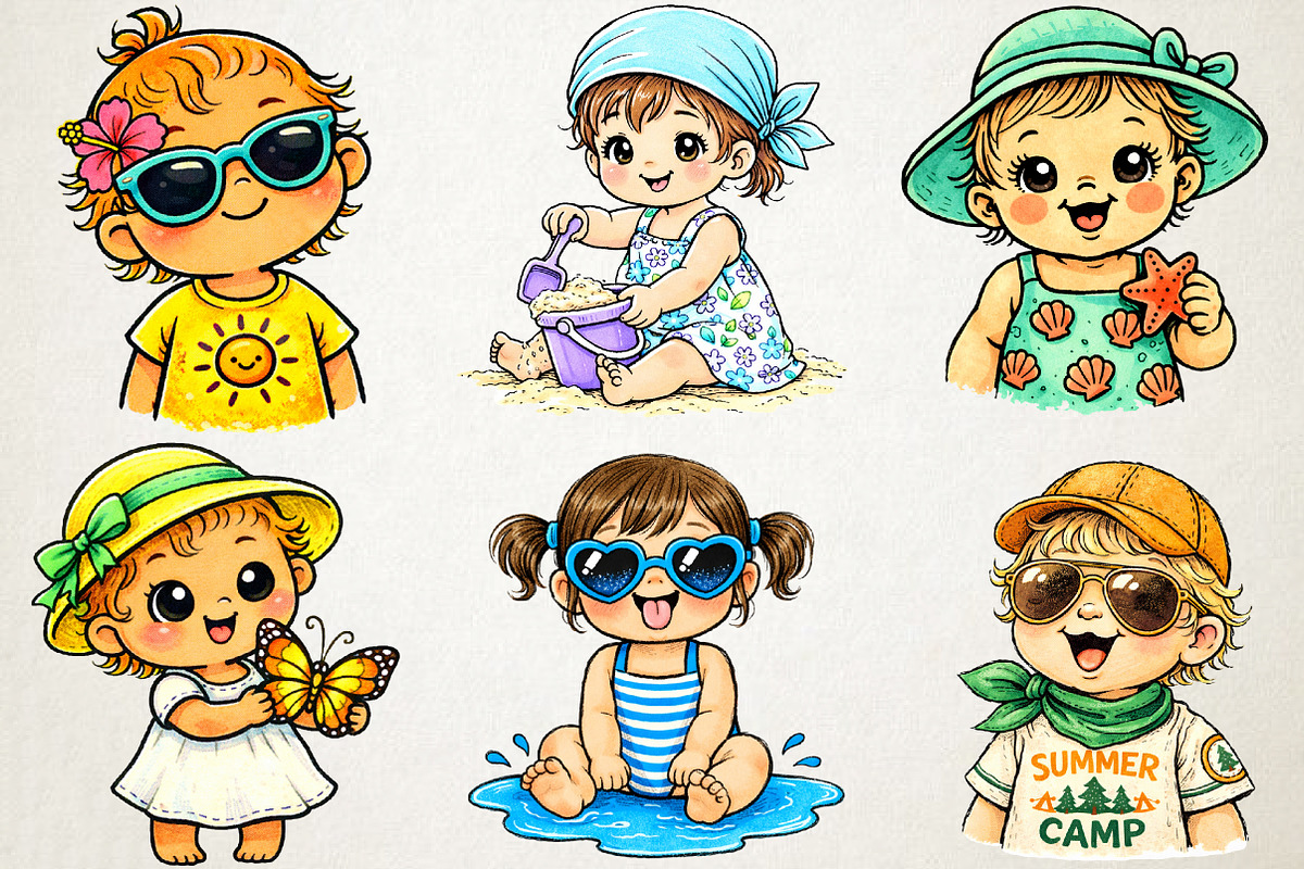 Watercolor Summer Cute Baby Girl PNG, an Illustration by RobertsArt (Photo 4 of 5)