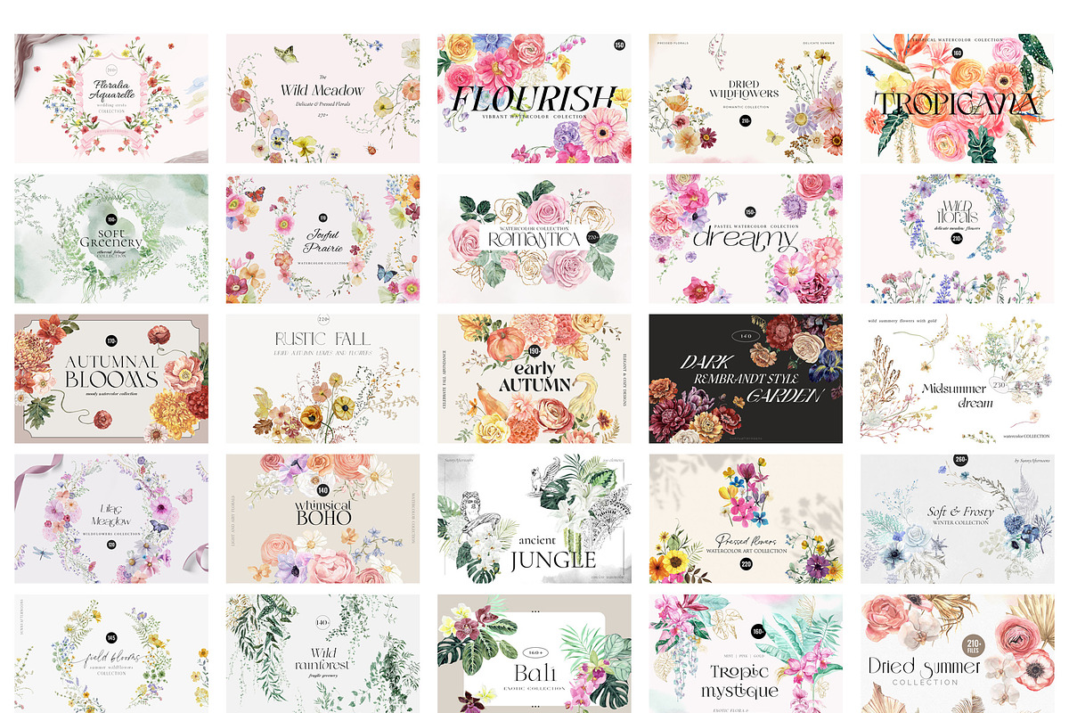 Watercolor Floral BUNDLE handpainted, an Illustration by SunnyAfternoons (Photo 2 of 10)
