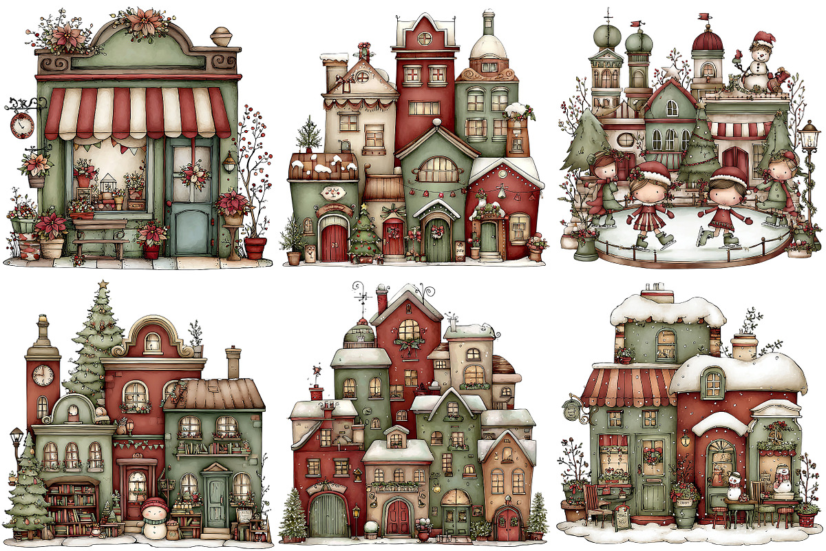 Christmas Town Sublimation Clipart, an Illustration by Craft Nest (Photo 6 of 7)