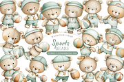 Watercolor Teddy Bear Soccer Clipart, an Illustration by MockupWizard (Thumbnail 1 of 5)