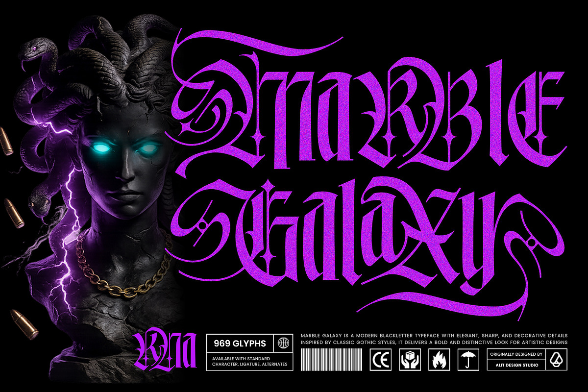 Marble Galaxy Typeface, a Blackletter Font by alit design (Photo 1 of 20)