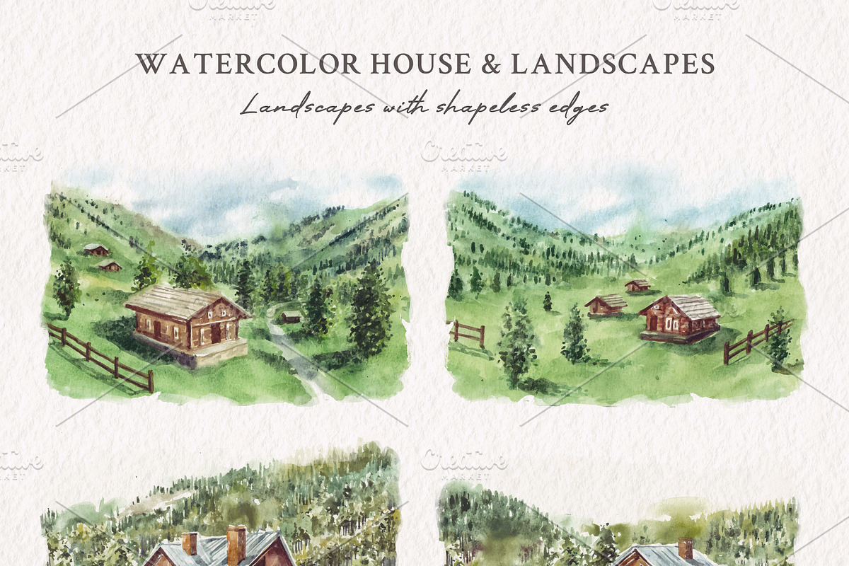 Watercolor House & Landscapes, an Illustration by Yorda Studio (Photo 2 of 13)