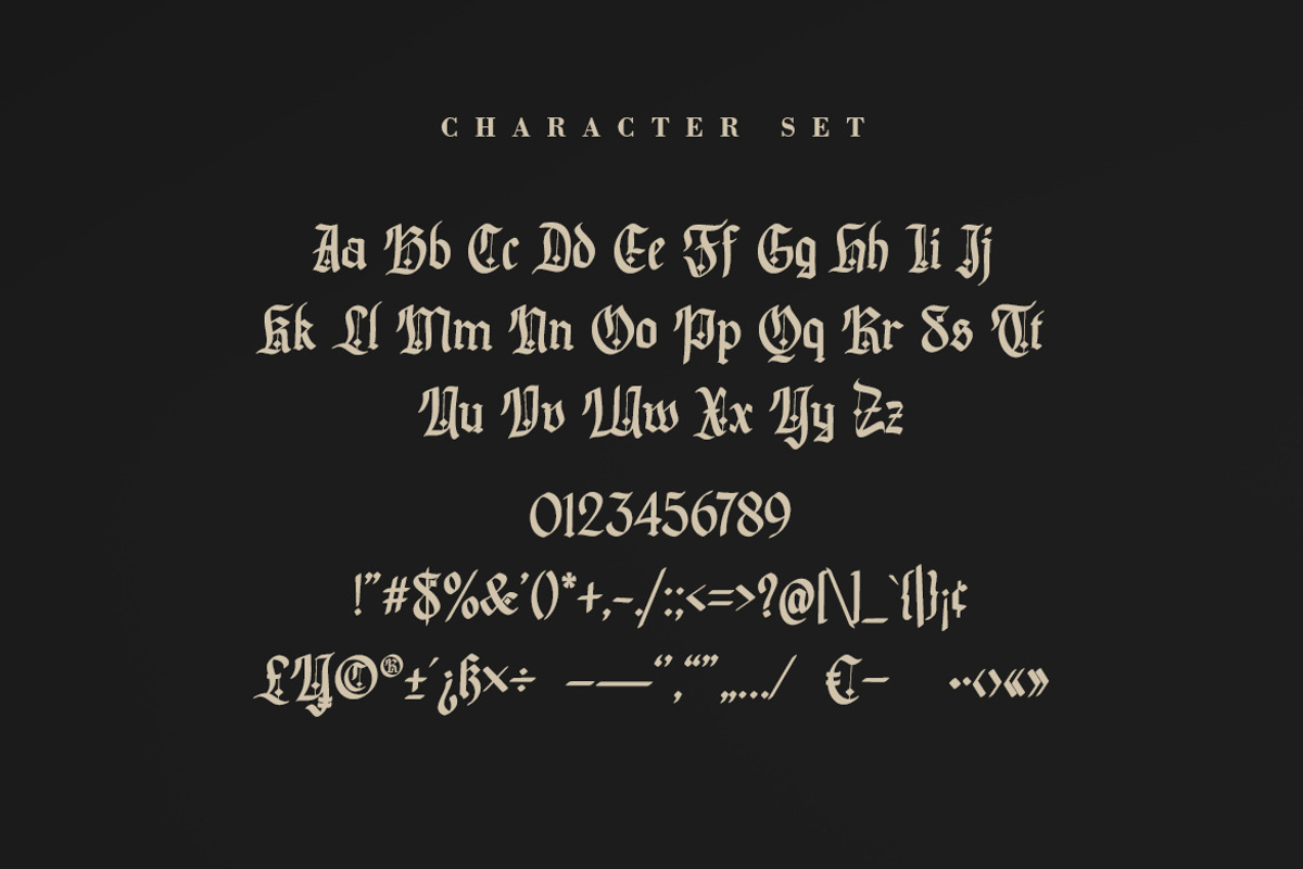 Foldaky Shield Blackletter Font, a Blackletter Font by skiiller studio (Photo 7 of 7)