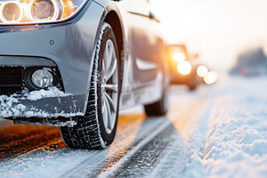 Cars driving on a snowy and icy, a Transportation Photo by MistyDay