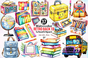 Watercolor Retro Back to School PNG, a Seasonal Illustration by Canvas Craft (Thumbnail 1 of 4)