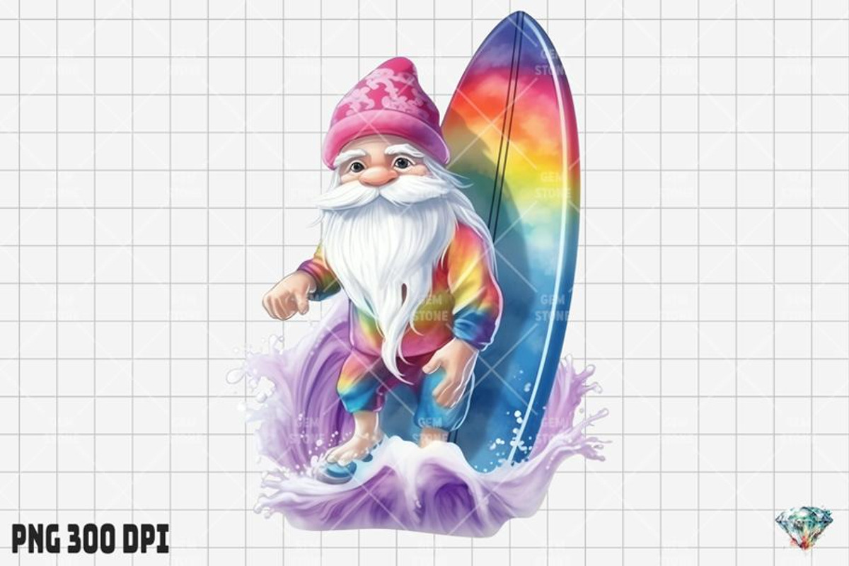Summer Surfing Gnome Watercolor, an Illustration by Gemstone (Photo 5 of 6)