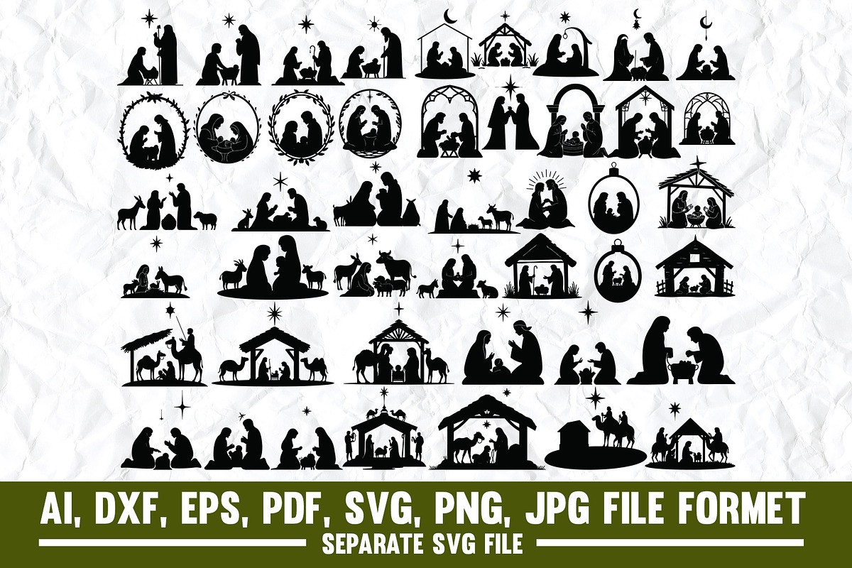 Christian Nativity Scene Silhouette, an Object Graphic by VectorArtPrintableDesign