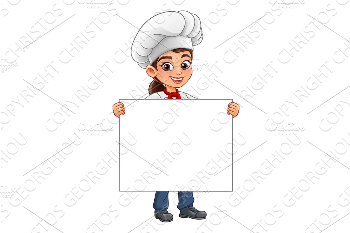 Woman chef in uniform holding big, a Food Illustration by Christos Georghiou