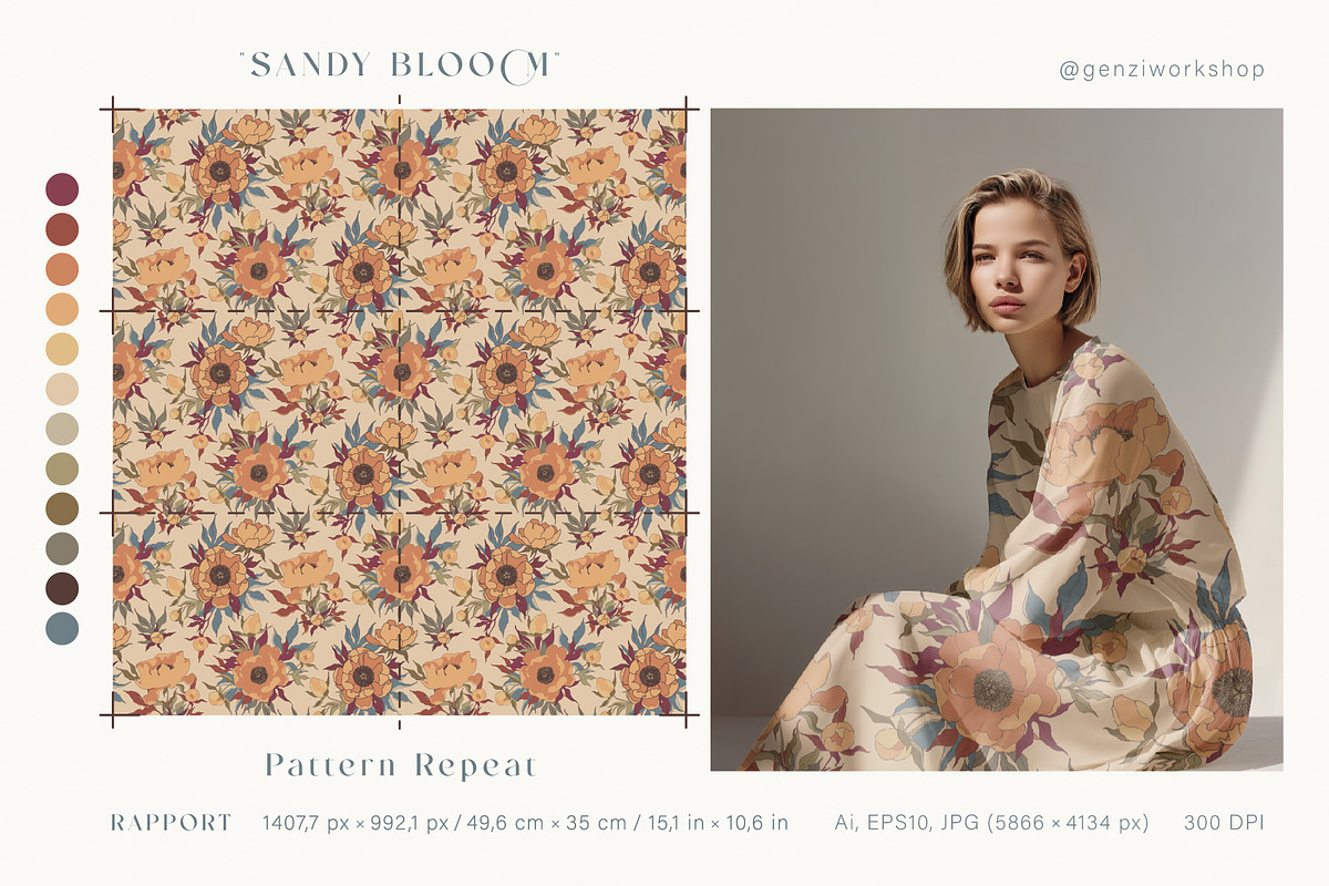 Seamless pattern set with peonies., a Decorative Illustration by GenziWorkshop (Photo 4 of 12)